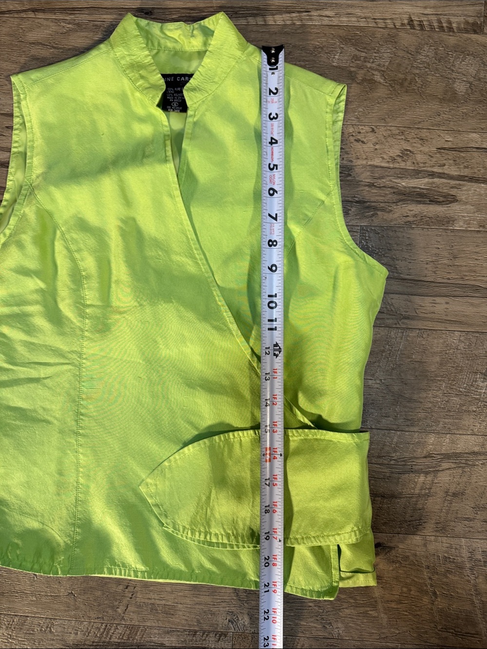 Anne Carson 100% Silk Lime Green Sleeveless Wrap Blouse - Size S - Picture 8 of 8